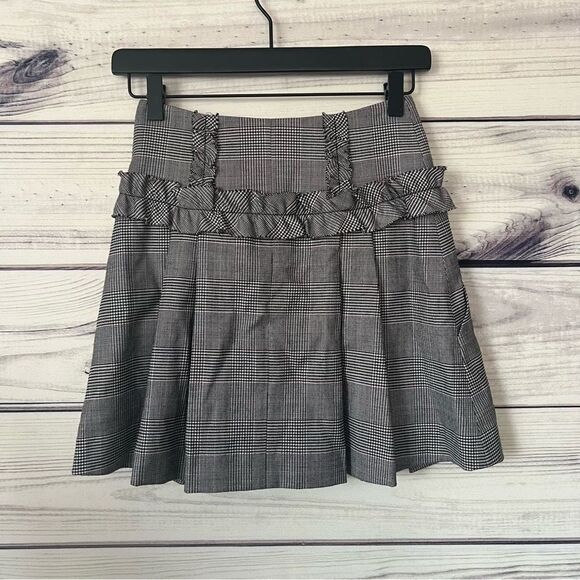 Marissa Webb Lennox Black & White Plaid Ruffle Detailed Wool Mini Skirt - Picture 6 of 9